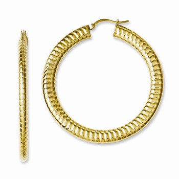 Stainle Steel Yellow IP-plated Textured Hollow Hoop Earrings