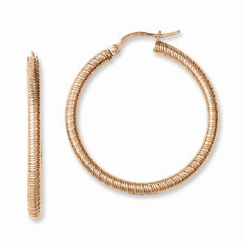 Stainle Steel Pink IP-plated Textured Hollow Hoop Earrings