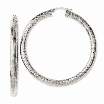 Stainle Steel Textured Polished Hollow Hoop Earrings