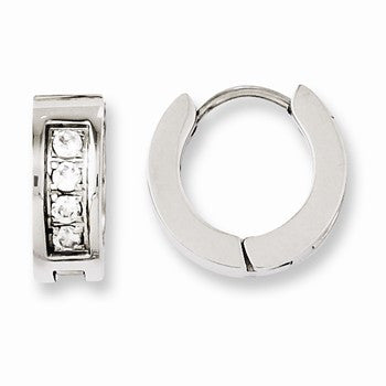 Stainle Steel CZ Hinged Hoop Earrings