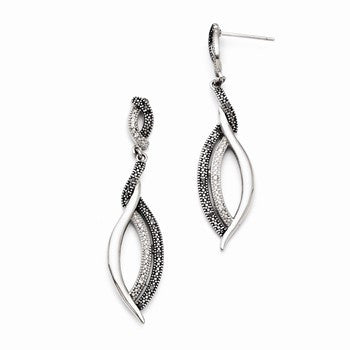 Stainle Steel Antiqued CZ Post Dangle Earrings
