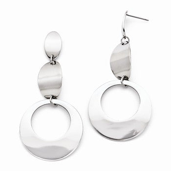 Stainle Steel Polished Ovals & Circle Post Dangle Earrings