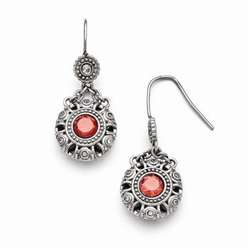 Stainle Steel Polished Red & Clear CZ Circle Earrings