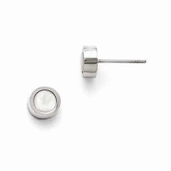 Stainle Steel Polished Small Mother of Pearl Post Earrings