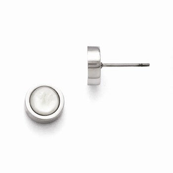 Stainle Steel Polished Large Mother of Pearl Post Earrings