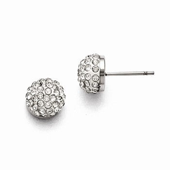 Stainle Steel Polished White Enamel w/Crystals Post Earrings