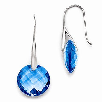 Stainle Steel Polished Blue Glass Shepherd Hook Earrings