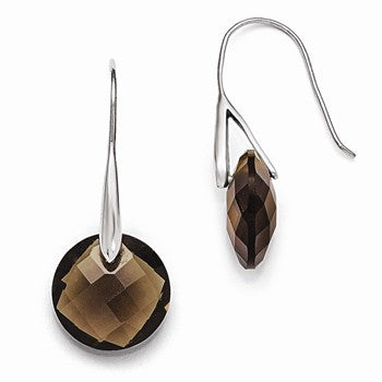 Stainle Steel Polished Dark Brown Glass Shepherd Hook Earrings