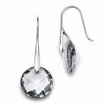 Stainle Steel Polished Grey Glass Shepherd Hook Earrings