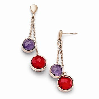 Stainle Steel Polished Rose IP-plated Glass Post Dangle Earrings