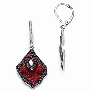 Stainle Steel Polished Black IP-plated Enamel Crystal MOP Earrings