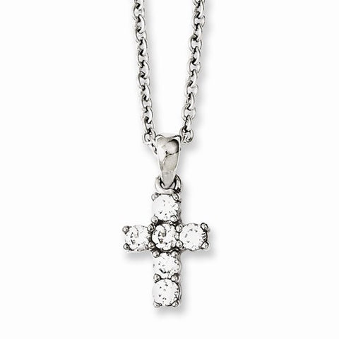Stainless Steel Cross CZs Necklace