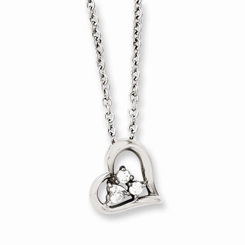 Stainless Steel Heart CZs Pendant On Necklace