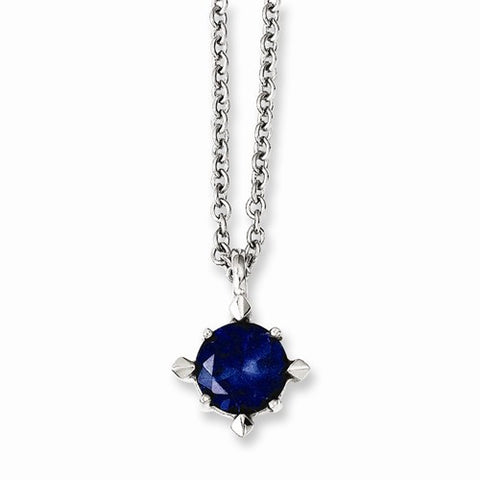 Stainless Steel Blue CZ Pendant On Necklace