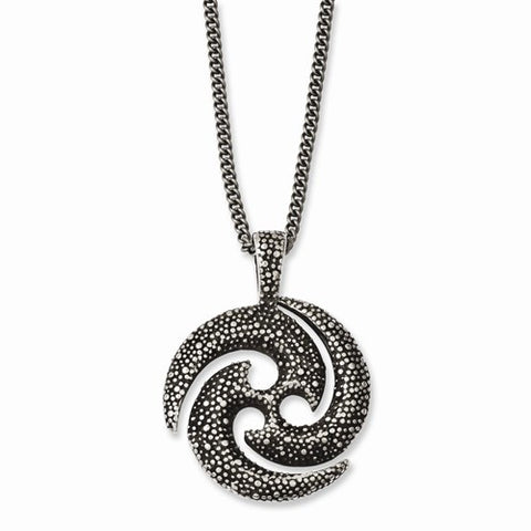 Stainless Steel Antiqued & Textured Circle Necklace