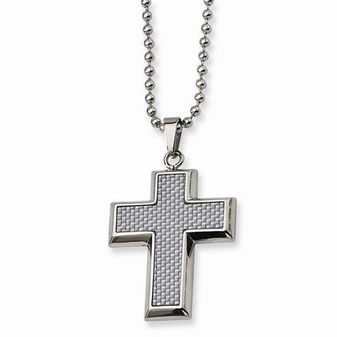 Stainless Steel Grey Carbon Fiber Cross Necklace