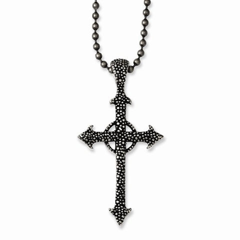 Stainless Steel Antiqued & Textured Cross Necklace