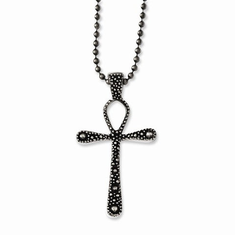 Stainless Steel Antiqued & Textured Cross Necklace