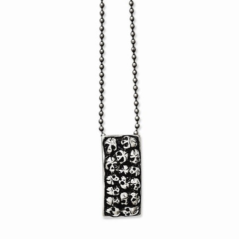 Stainless Steel Polished & Antiqued Skulls Necklace