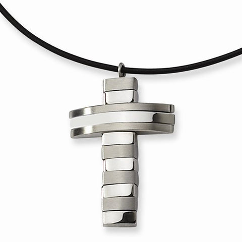 Stainless Steel Leather Cord Cross Necklace