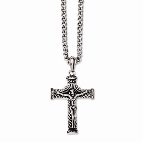 Stainless Steel Antiqued & Polished Crucifix Necklace