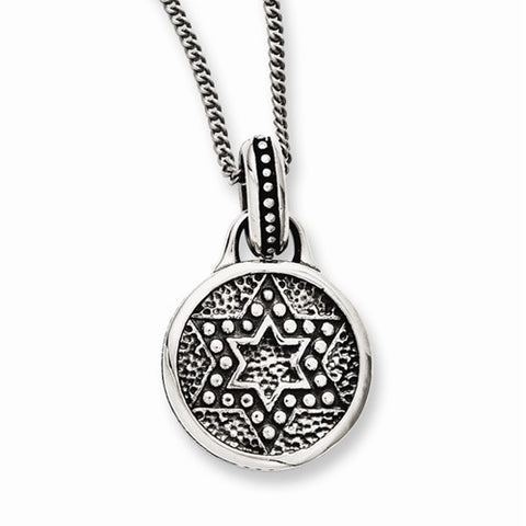Stainless Steel Antiqued & Polished Star Of David Necklace