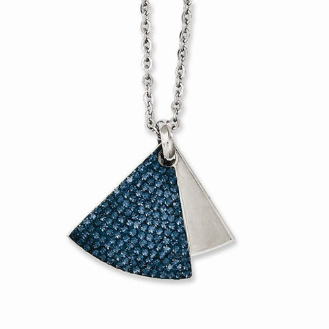 Stainless Steel Blue Crystal & Brushed Triangles Necklace