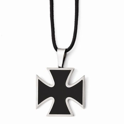 Stainless Steel Black Ip-Plated & Polished Cross Necklace