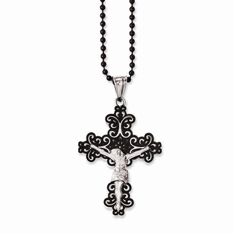 Stainless Steel Black Ip-Plated & Polished Crucifix Necklace