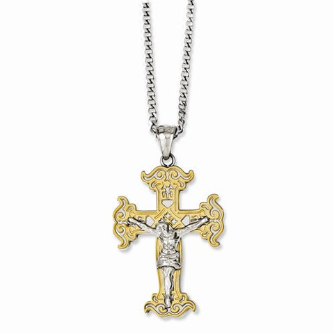 Stainless Steel Gold Ip-Plated & Polished Crucifix Necklace