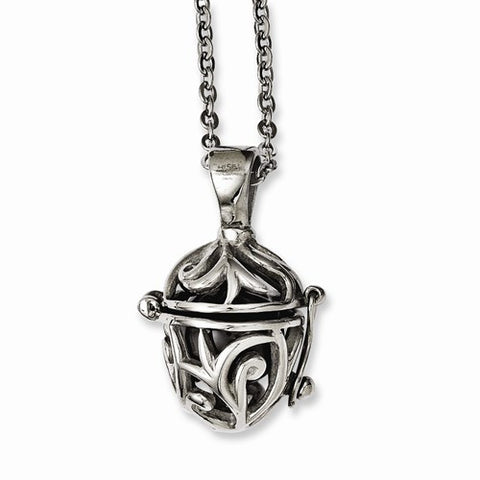 Stainless Steel Black Agate Fancy Pendant On Necklace
