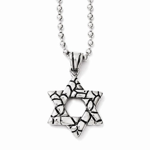 Stainless Steel Antiqued & Polished Star Of David Necklace