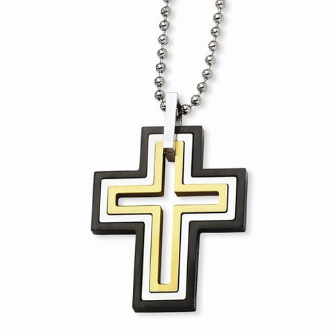 Stainless Steel Black & Gold Ip Plated Moveable CrossNecklace