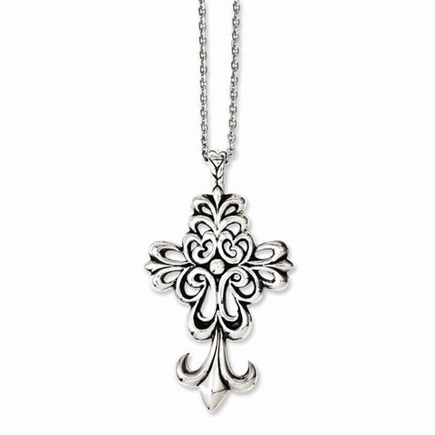 Stainless Steel Antiqued & Polished Cross Necklace