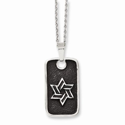 Stainless Steel Antiqued Star Of David Dog Tag Necklace