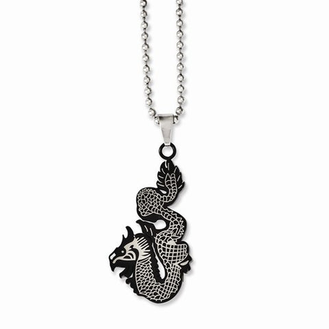 Stainless Steel Black Ip-Plated Dragon Necklace