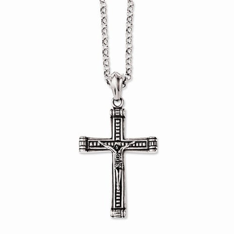 Stainless Steel Antiqued & Polished Crucifix Necklace