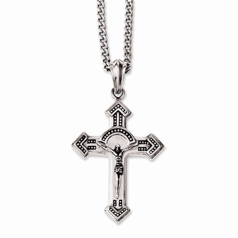 Stainless Steel Antiqued & Polished Crucifix Necklace