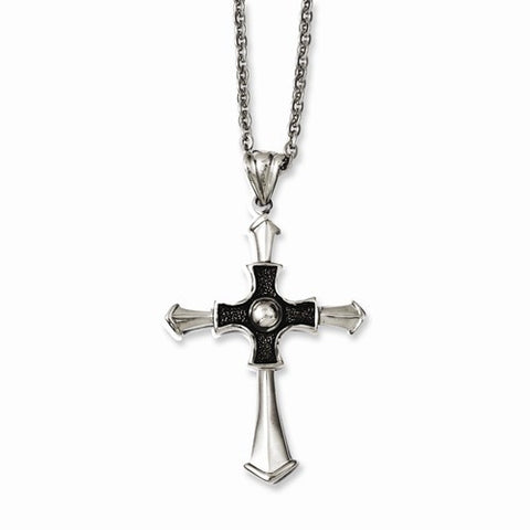 Stainless Steel Antiqued & Polished Cross Necklace