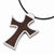 Stainless Steel Leather Cord Wood Cross Necklace