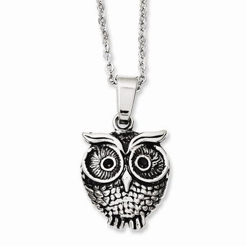 Stainless Steel Antiqued Owl Necklace