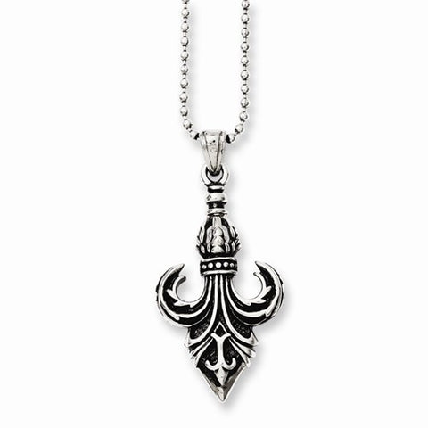 Stainless Steel Antiqued & Polished Fleur De Lis Necklace