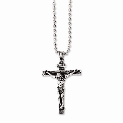 Stainless Steel Antiqued & Polished Crucifix Necklace