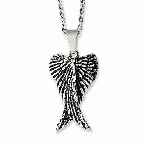 Stainless Steel Antiqued Wings Necklace