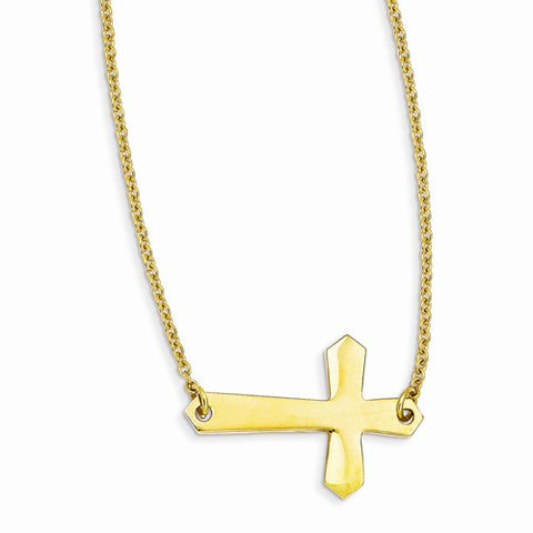 Stainless Steel Yellow Ip-Plated Sideways Cross Necklace