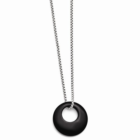 Stainless Steel Black Onyx Large Circular Polished Necklace