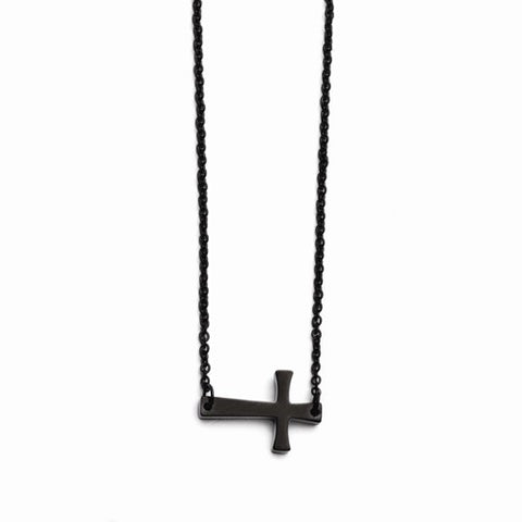 Stainless Steel Black Ip-Plated Sideways Cross Necklace