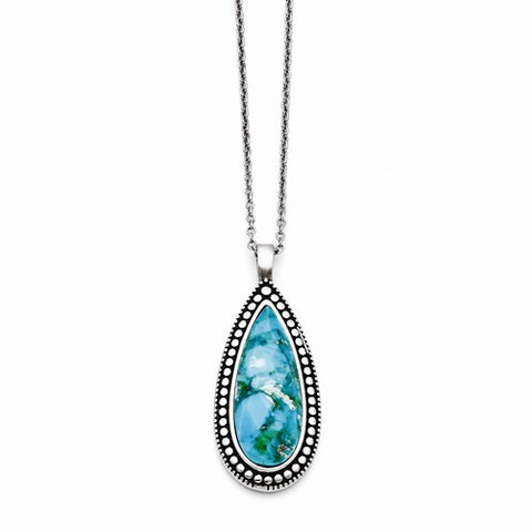 Stainless Steel Antiqued Imitation Turquoise Teardrop Necklace