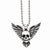 Stainless Steel Antiqued Skull Wings Polished Necklace