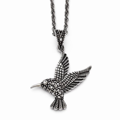 Stainless Steel Marcasite and Antiqued Bird Necklace